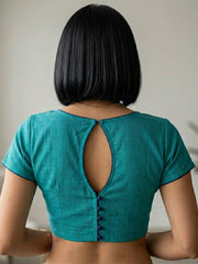 Blue Handcrafted Slub Cotton Solid Style Blouse 10073181