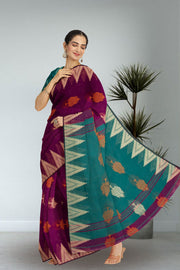 Magenta Bengal Handwoven Cotton Saree 10075329