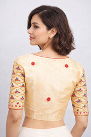 Beige Aari Embroidered Silk Blouse 10068940