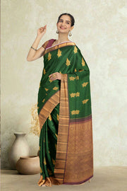 Dark Green Pure Zari Kanjivaram Silk Saree 10059200