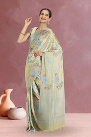 Avacado Green Printed Chanderi Saree 10064651