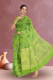 Green Chanderi Printed Silk Cotton Saree 10075371