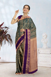 Green Kanjivaram Vegan Silk Saree 10076041