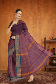 Brown Handloom Chettinad Cotton Saree 10075092