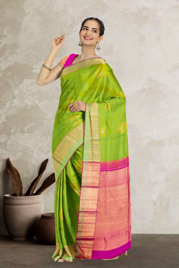 Lawn Green Pure Zari Jacquard Kanjivaram Silk Saree 10063076