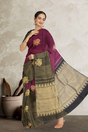 Black Half and Half Pure Zari Kanjivaram Silk Saree 10063149