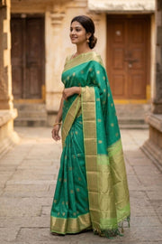Blue Korvai Kanjivaram Pure Silk Saree with Contrast Border 10077904