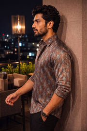 Maroon Full Sleeve Jahota Print Modal Silk Mens Shirt 10074381
