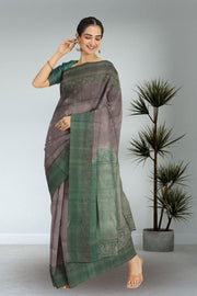 Greyish Brown Handloom Kanjivaram Soft Silk Saree 10075684