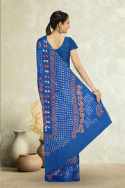 Blue Bandhani Mulmul Cotton Saree 10075495