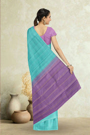 Aqua Blue Borderless Handloom Kanjivaram Silk Saree 10065037