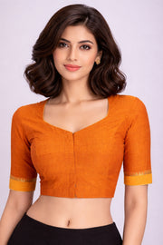 Mustard Yellow Aari Embroidered Mangalgiri Cotton Blouse 10070736