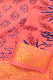 Coral Pink Floral Printed Sungudi Saree 10078049