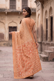 Peach Chikankari Embroided Kota Cotton Saree 10078110