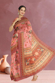 Pink Kalamkari Printed Malai Cotton Saree 10074680