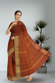 Brown Handloom Chettinad Cotton Saree 10075094
