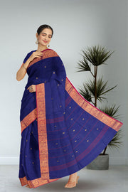 Blue Handloom Chettinad Cotton Saree Without Blouse 10075194