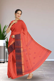 Peach Handloom Chettinad Cotton Saree Without Blouse 10075167