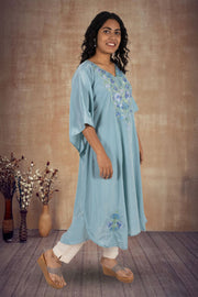 Blue Sozni Embroidered Crepe Silk Kaftan 10064727