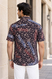 Black Half Sleeve Ajrakh Printed Cotton Mens Shirt 10072714
