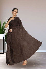 Brown Handloom Jamdani Style Cotton Saree with Blouse 10074371