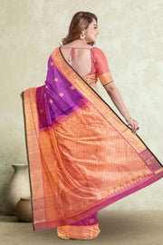 Dark Magenta Kanjivaram Silk Saree with Checks Design 10075633