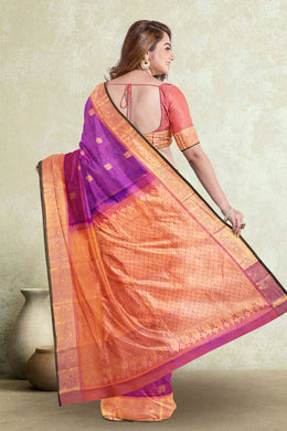 Dark Magenta Kanjivaram Silk Saree with Checks Design 10075633