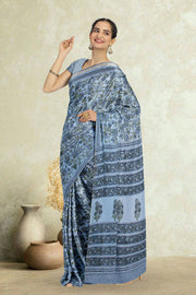 Blue Sanganeri Printed Silk Cotton Saree 10075709