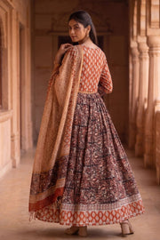 Red Hand Block Printed Cotton Chaniya Choli With Kota Doria Dupatta 10066323