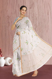 Cream Handloom Printed Chanderi Saree 10071043