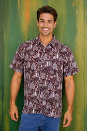 Brown Half Sleeve Jahota Printed Cotton Mens Shirt 10074413