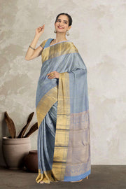 Greyish Blue Pure Zari Bridal Kanjivaram Silk Saree 10063062