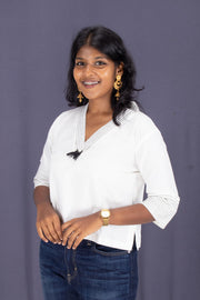 White Shawl Neck Cotton Crop Top 10068100