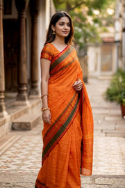 Orange Handloom Chettinad Cotton Saree 10077338