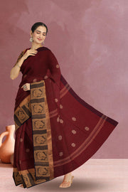 Maroon Handloom Chettinad Cotton Saree Without Blouse 10075178