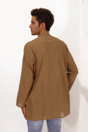 Brown Full Sleeve Slub Cotton Solid Style Men's Kurta 10074252