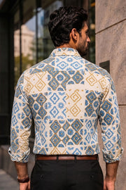 Cream Full Sleeve Ajrakh Printed Cotton Mens Shirt 10072719