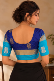 Midnight Bloom Blue Kanjivaram Soft Silk Blouse With Paisley Motifs 10076630