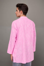 Pink Full Sleeve Slub Cotton Solid Style Men's Kurta 10074257