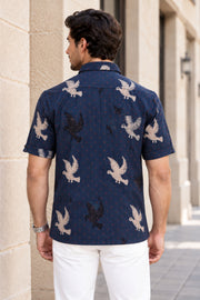 Blue Half Sleeve Ajrakh Printed Cotton Mens Shirt 10076823