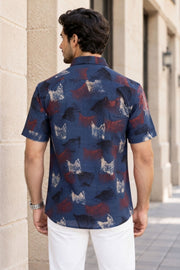 Blue Half Sleeve Ajrakh Printed Cotton Mens Shirt 10072720