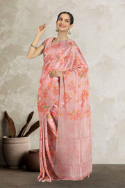 Pink Handloom Printed Chanderi Silk Cotton Saree 10071060