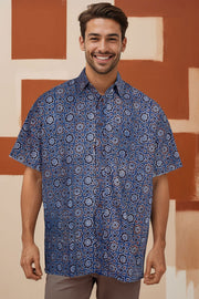 Blue Half Sleeve Ajrakh Printed Cotton Mens Shirt 10071091