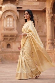 Cream Handloom Banarasi Chiniya Silk Saree 10065488