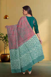 Green Batik Printed 3-Piece Salwar Suit Material 10076000