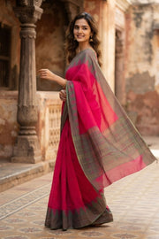 Pink Handloom Chettinad Cotton Saree 10077351
