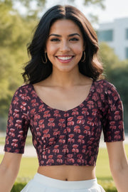 Purple Jahota Printed Cotton Blouse 10074493