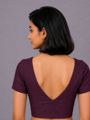 Maroon Handcrafted Slub Cotton Solid Style Blouse 10073196