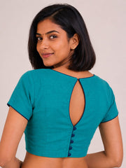 Blue Handcrafted Slub Cotton Solid Style Blouse 10073181