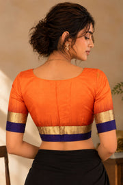 Saffron Glow Orange Kanjivaram Soft Silk Blouse With Geometric Motifs 10076619